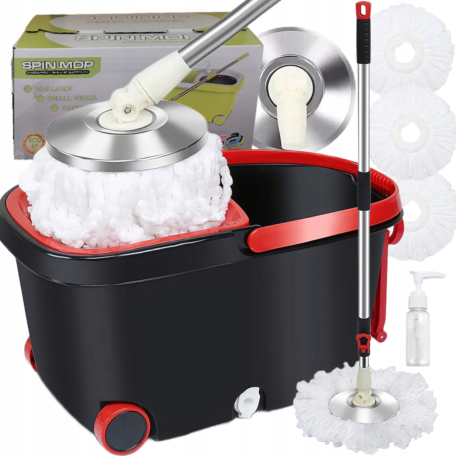 Levně 2V1 360° Rotační Mop S Dvoukomorovým Kbelíkem A Odšťavňovačem 3 Náplně Bonus