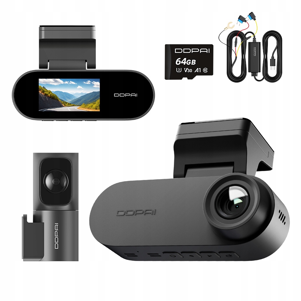 Automobilová Kamera Ddpai N2 Dual Videorekordér 64GB Zadní Hardwire Kit