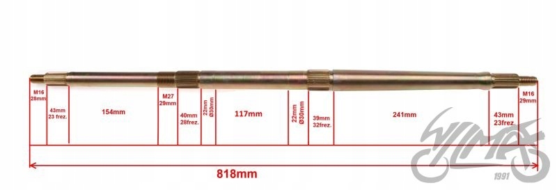 OŚ TYŁ ATV 150/200 WODA , HOMOLOGACJA M16 Producent WZMOTO
