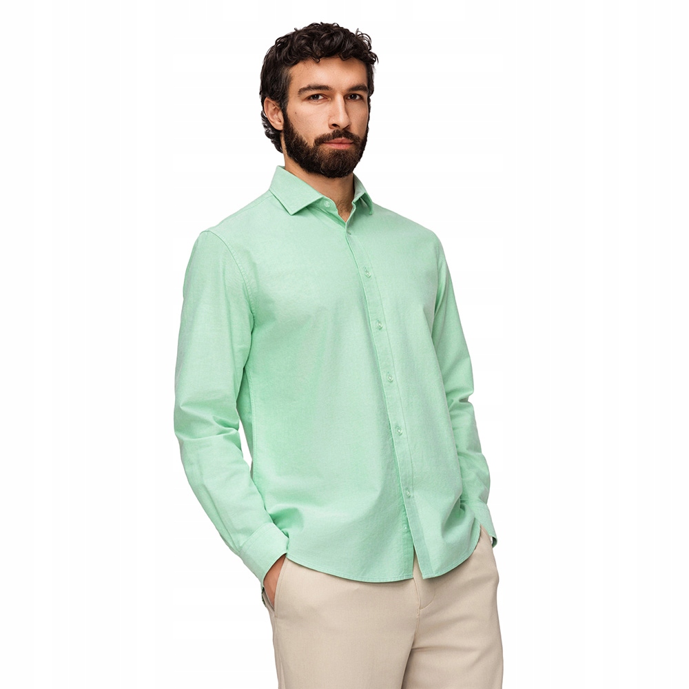 Pánská bavlněná pastelová košile typu oxford, mátová, módní V4 K705, velikost XL