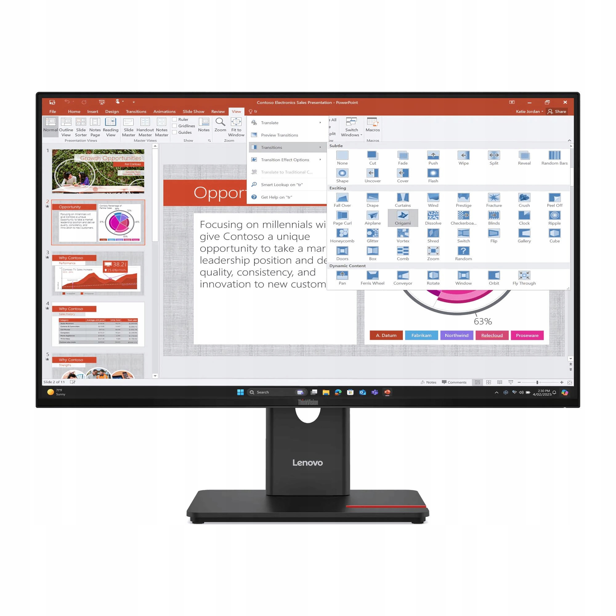 Monitor Lenovo ThinkVision T27Q-40 27" Qhd Ips 2560x1440 Hdmi Dp 64A6GAT6EU