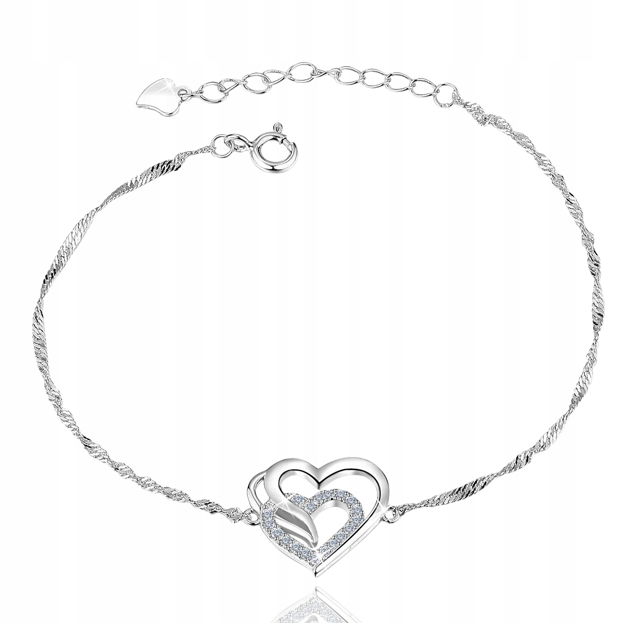 Bransoletka srebrna Serce dla dziewczynki rodowana Stan opakowania oryginalne
