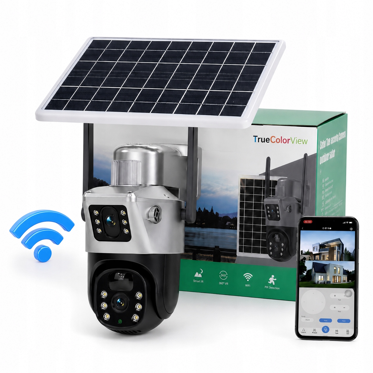 Solárna vonkajšia kamera WiFi 4K 8MP Dual Hd Ptz Ir Led aplikácia