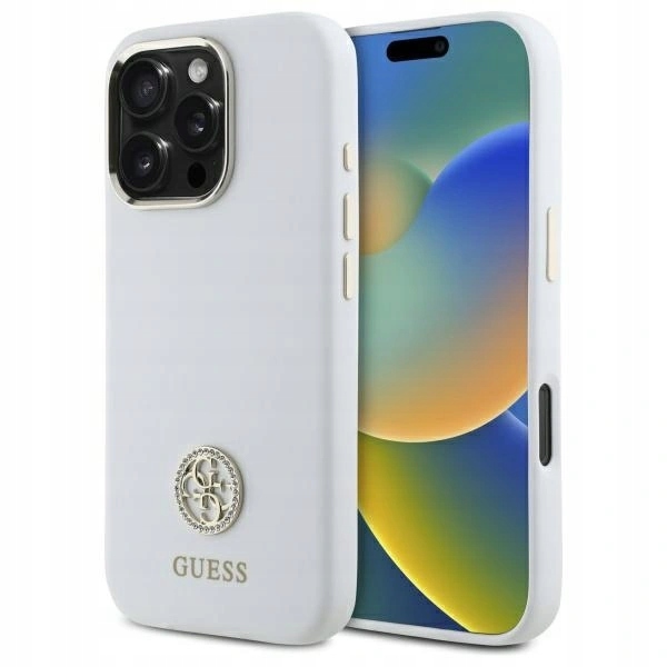Pouzdro Guess pro Apple iPhone 16 Pro hardcase Silicone Logo Strass 4G bílé