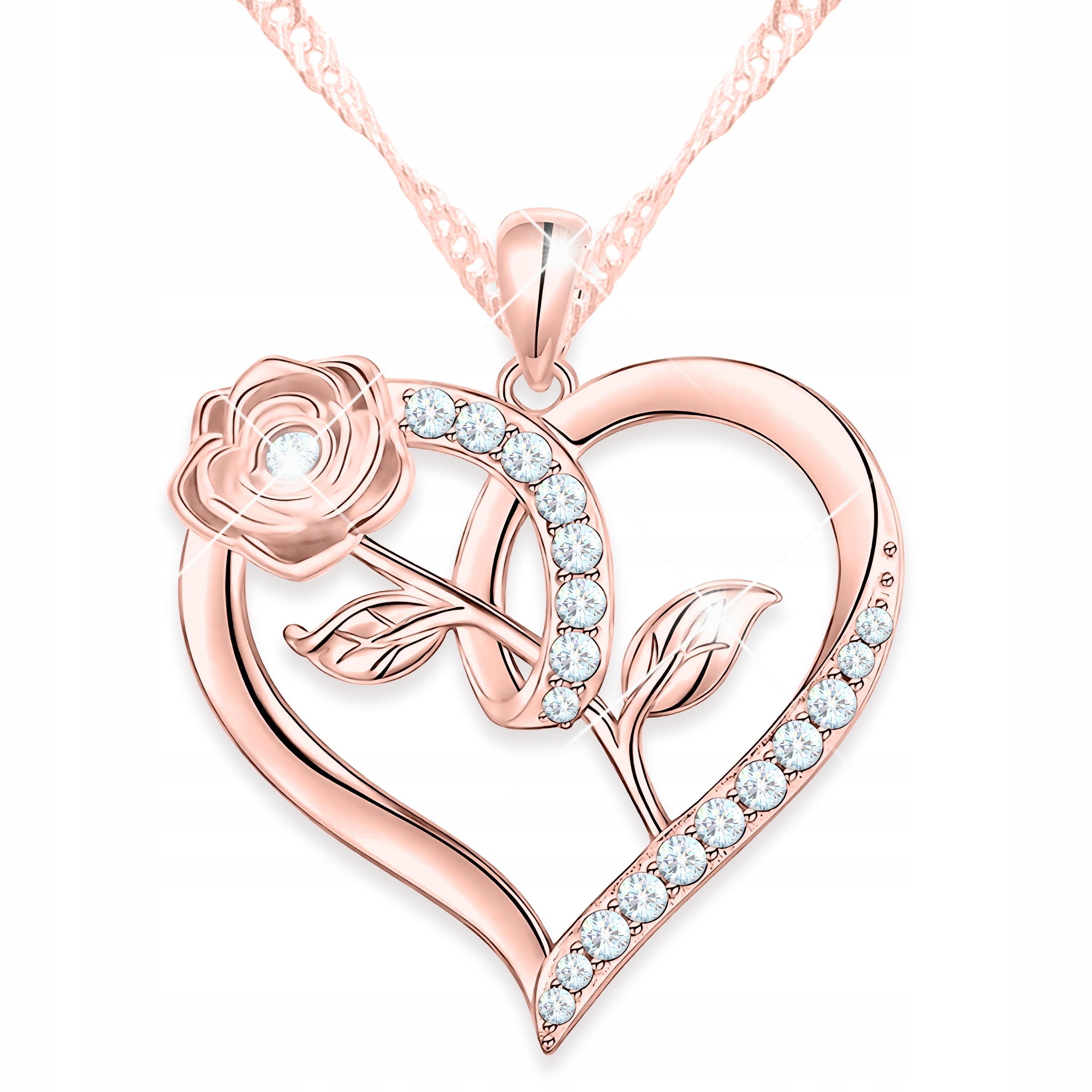 Náhrdelník Pozlacené srdce s krystaly Srdíčko Květ Růže Stříbro 925