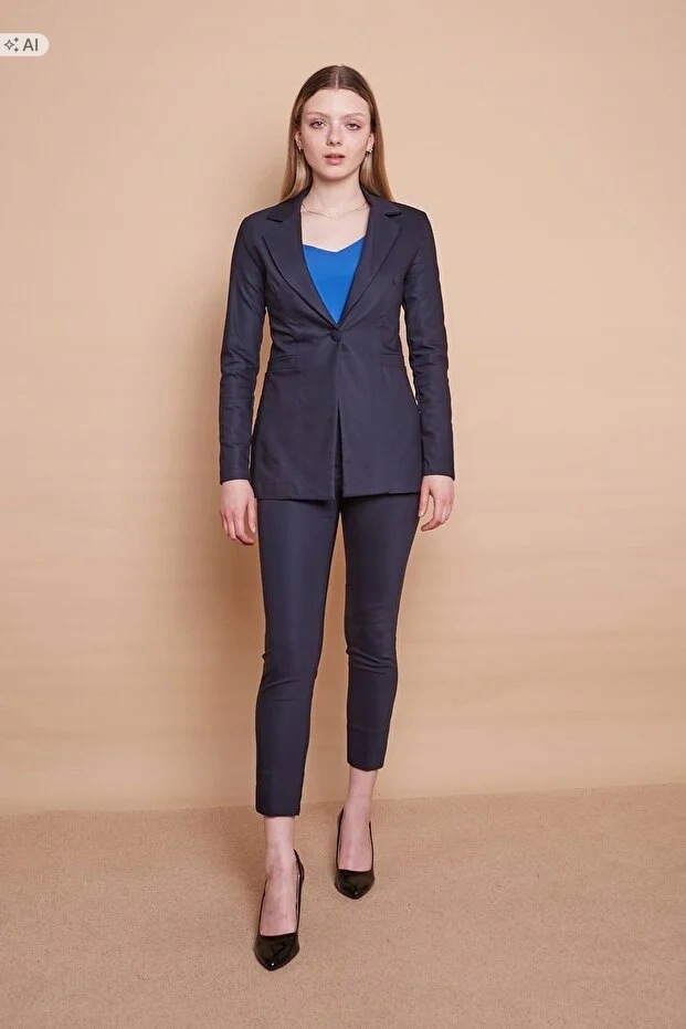 Hladký Tmavě Modrý Přiléhavý Sako Tailored 42 5IA