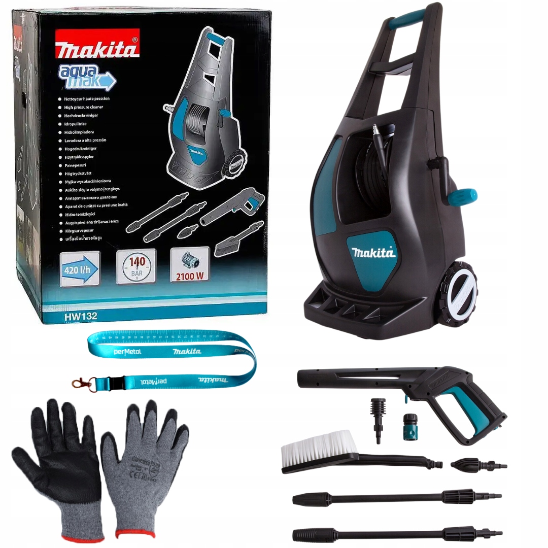 Makita HW132 Profesjonalna Myjka Wysokociśnieniowa 2100W 140 Bar Z Kółkami