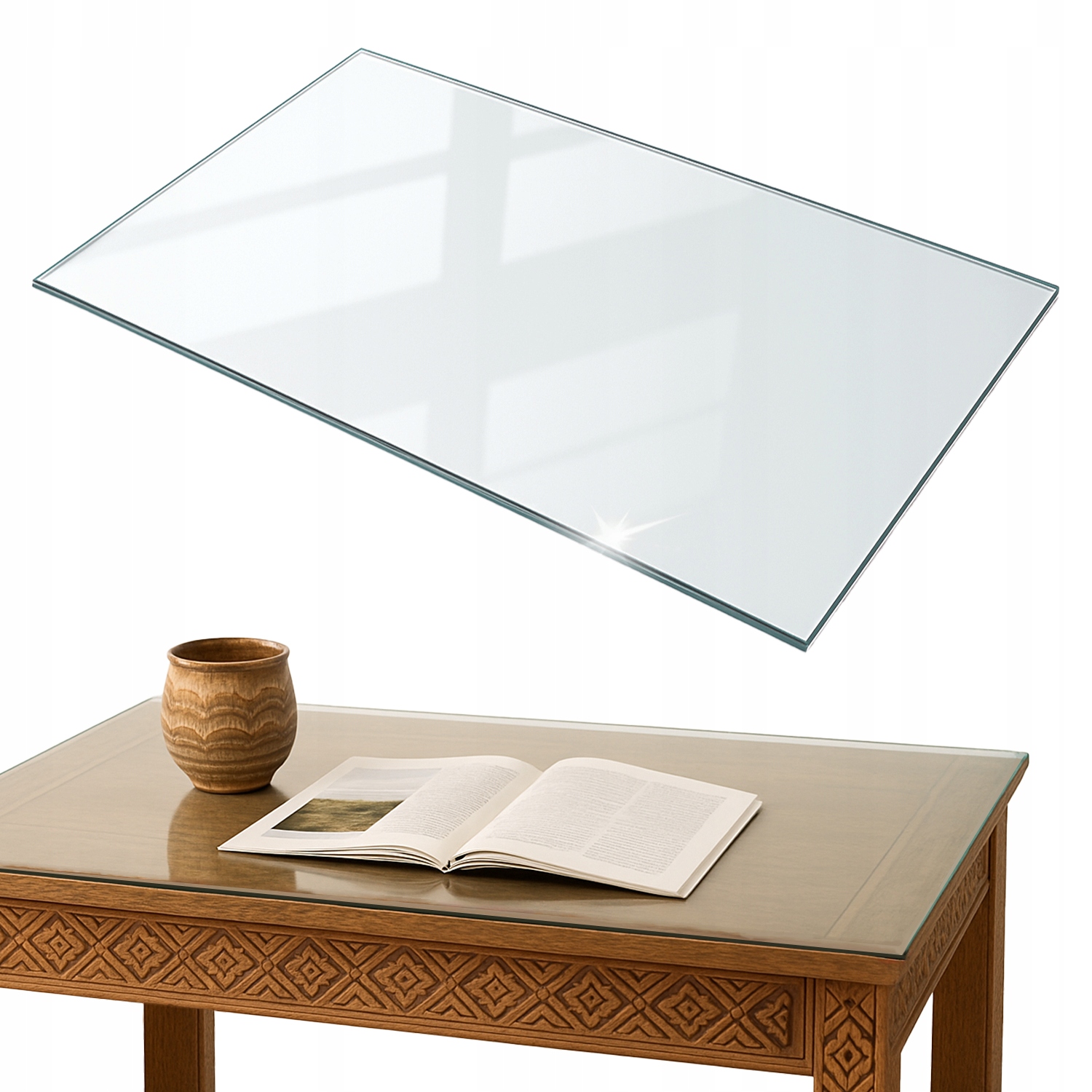 Velká skleněná obdélníková deska pro stůl v obývacím pokoji nebo jídelně 100 x 70 cm
