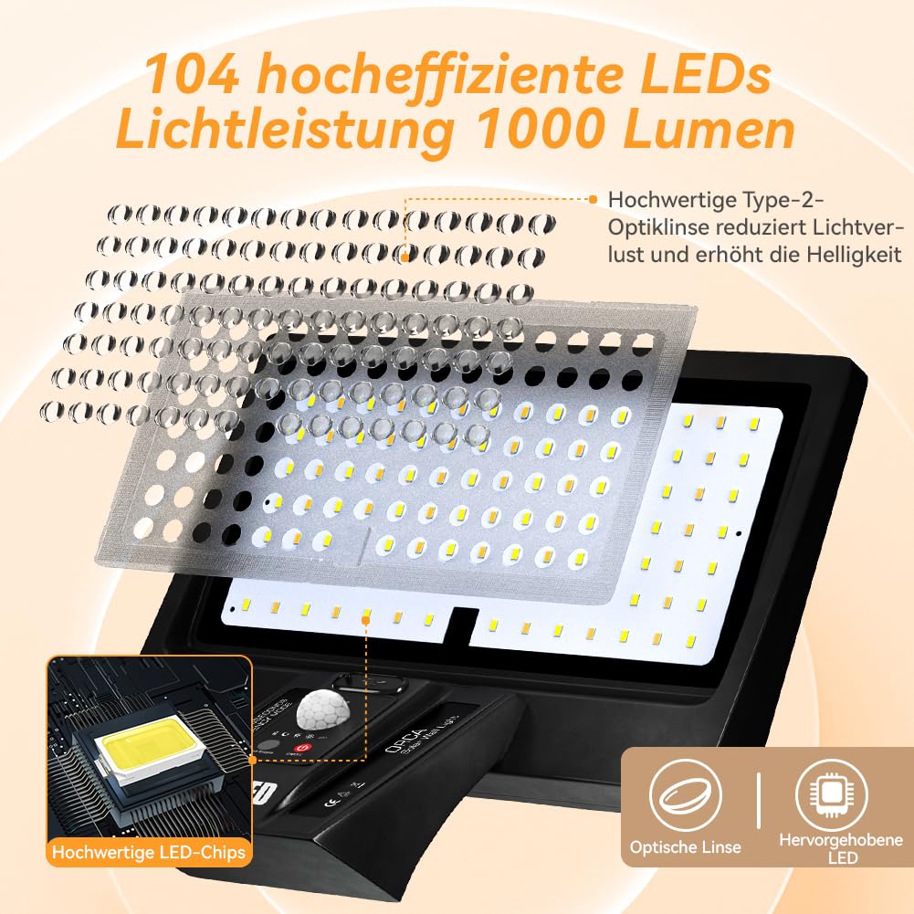 Lampy Solarne Zewnętrzne Z Czujnikiem Ruchu 104 LED Wodoodporne JESLED — miniatura 2