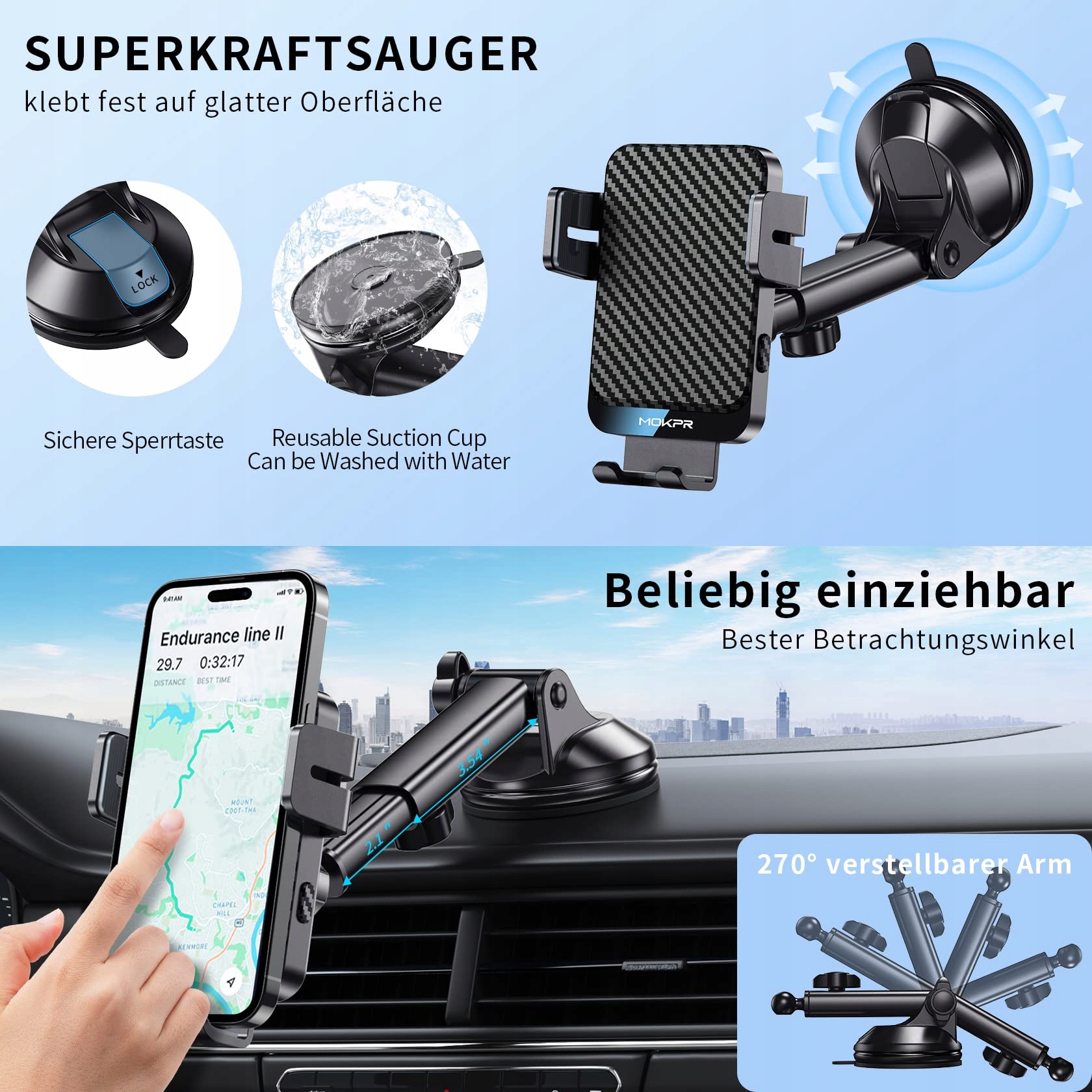 MOKPR Uchwyt Samochodowy z Ładowarką 15W do iPhone Android — miniatura 5