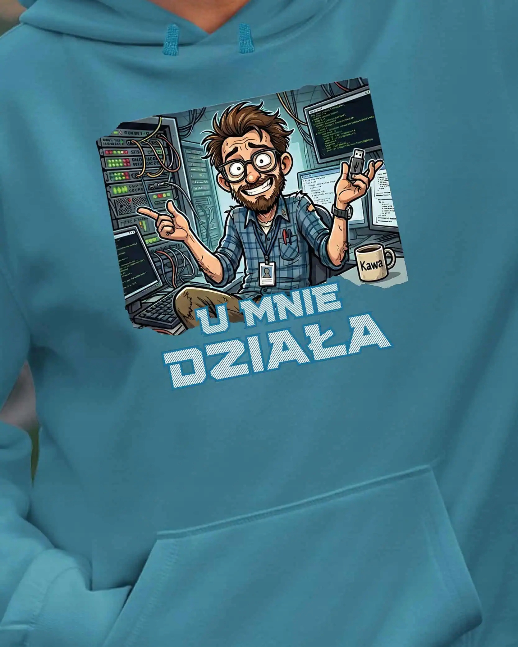 Vtipná Mikina s kapucí pro informatika U mě funguje modrá L