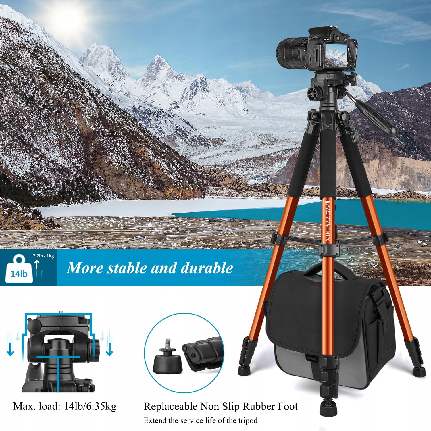VICTIV Statyw Aluminiowy 182 cm Lekki Kompaktowy do DSLR i Telefonu — miniatura 3