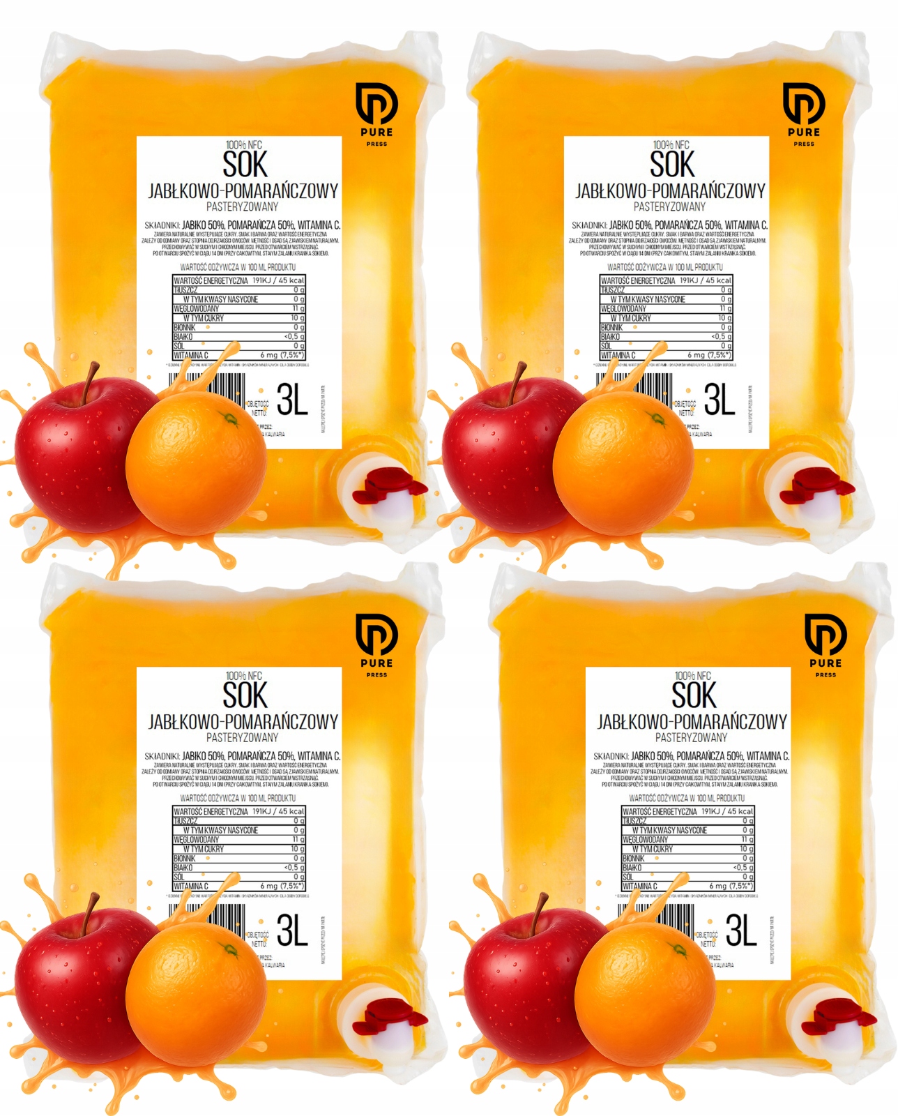 Levně Set Jablečno-oranžový Lisovaný Džus 100% Nfc Pure Press 4 x 3L