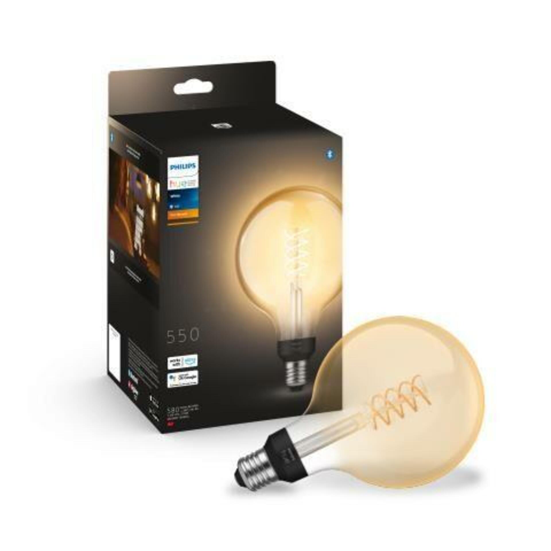Philips Hue White Led Filament G125 E27 7W 550lm 2100K stmívatelná