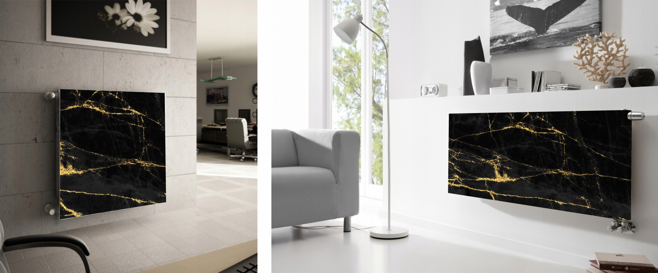 MATA MAGNES NA KALORYFER CZARNY MARMUR GOLD 80x60 Marka EObraz