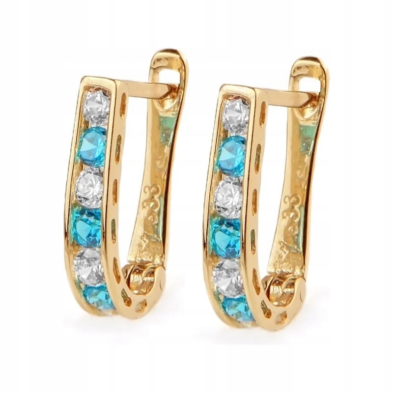 Zlaté náušnice 585 s modrými zirkony jako dárek 1,13g