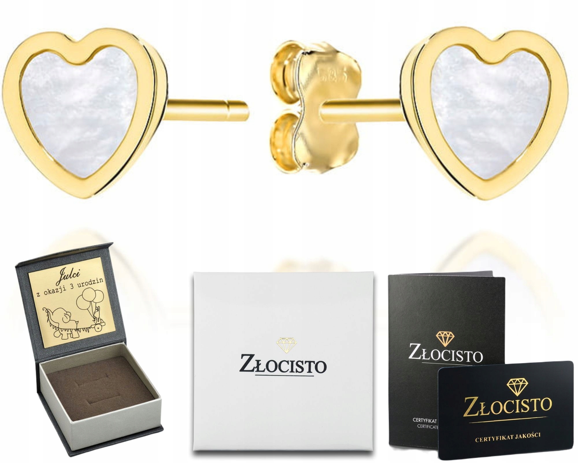 Zlaté Náušnice Srdce Tyčinky S Perleťovou Hmotou Šetrné K Dítěti Ryzost 585