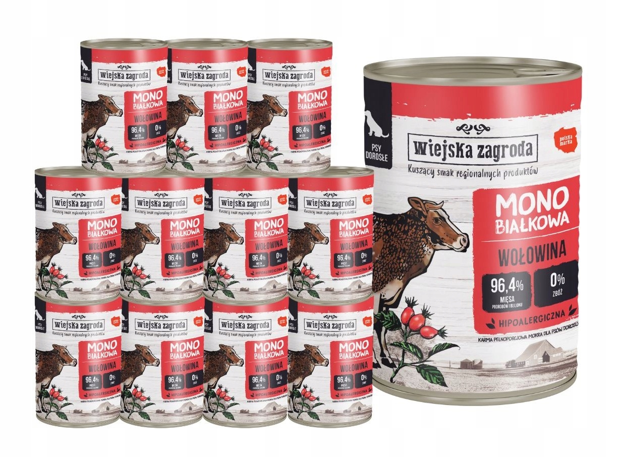 Levně Wiejska Zagroda Krmivo pro psy Monoproteinové Hovězí 12x400 g