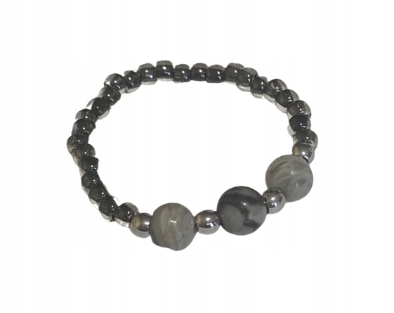 PIERŚCIONEK NA GUMCE KORALIKI JASPIS SZARY