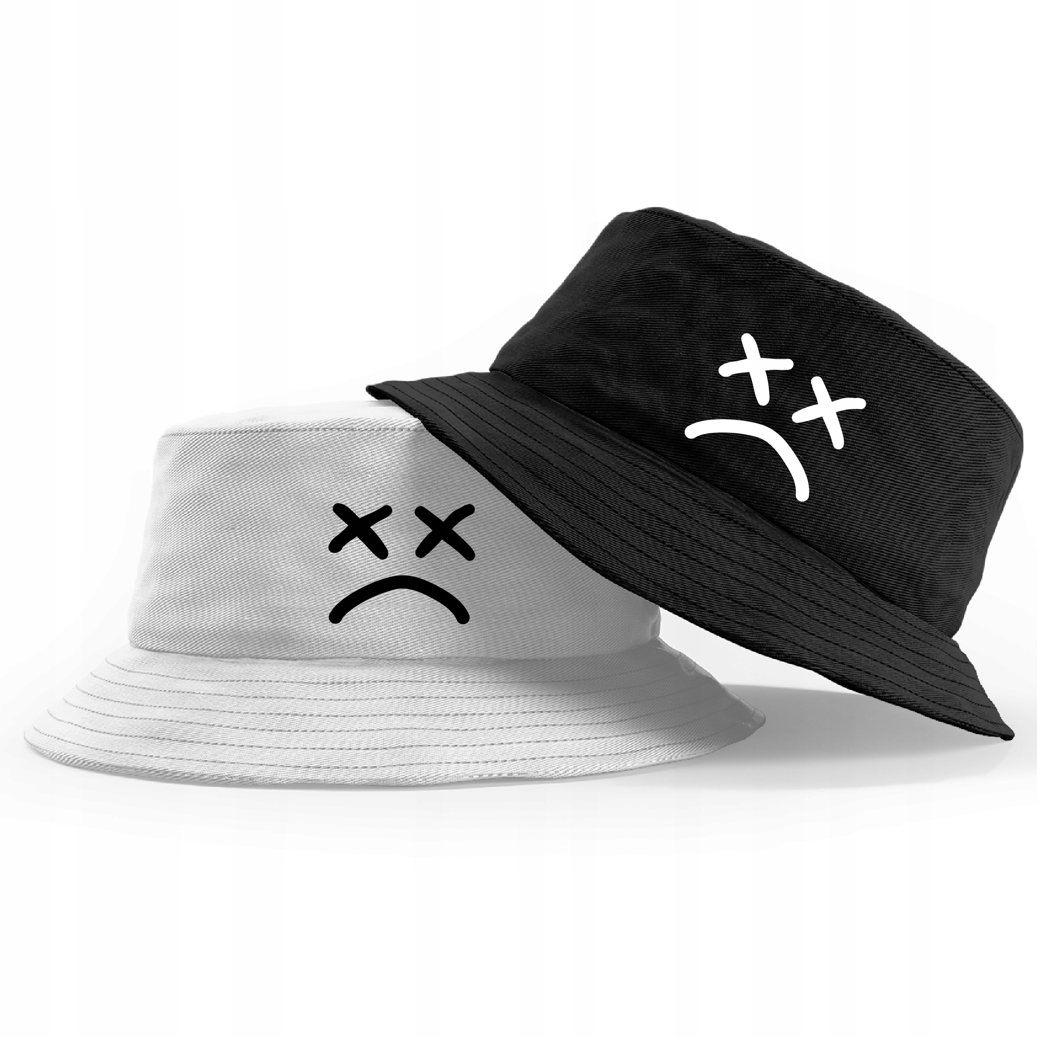 

Podwójny Bucket Hat Biały Czarny Sad Emoji Buźka