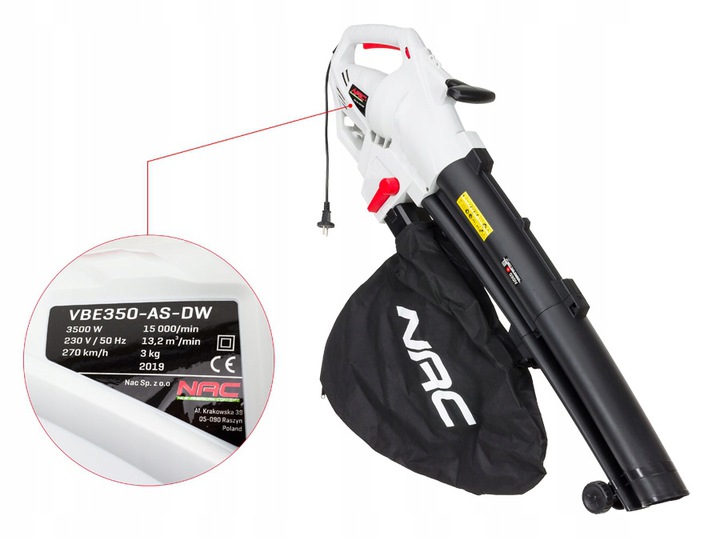 ODKURZACZ DMUCHAWA do liści 3500W NAC VBE350-AS-DW 3w1 Kod producenta VBE350-AS-DW