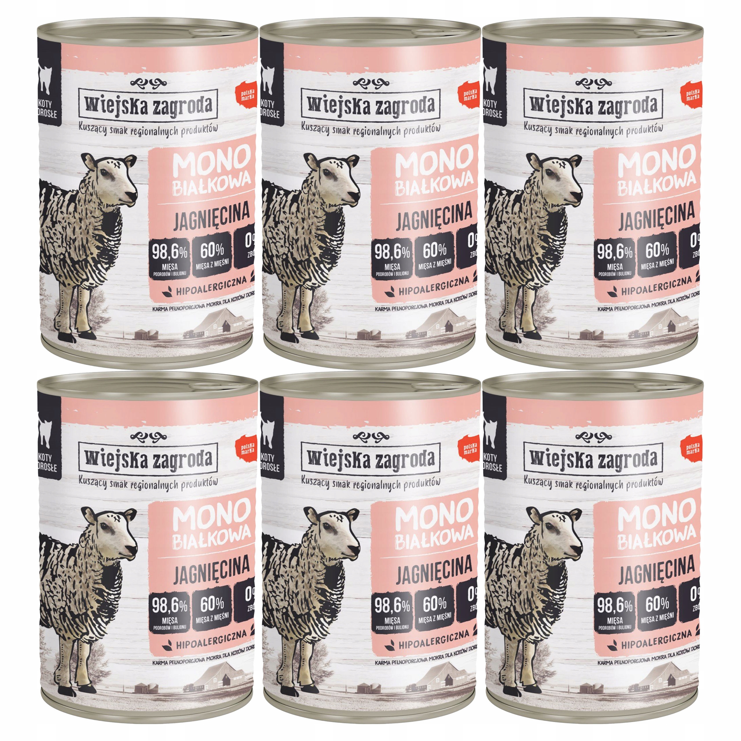 Wiejska Zagroda Mono Krmivo mokré pro kočky 6 x 400 g Jehněčí maso