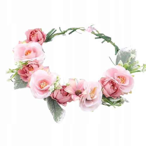 

Wianek Na Głowę Opaska Kwiaty Liście Pudrowy Róż