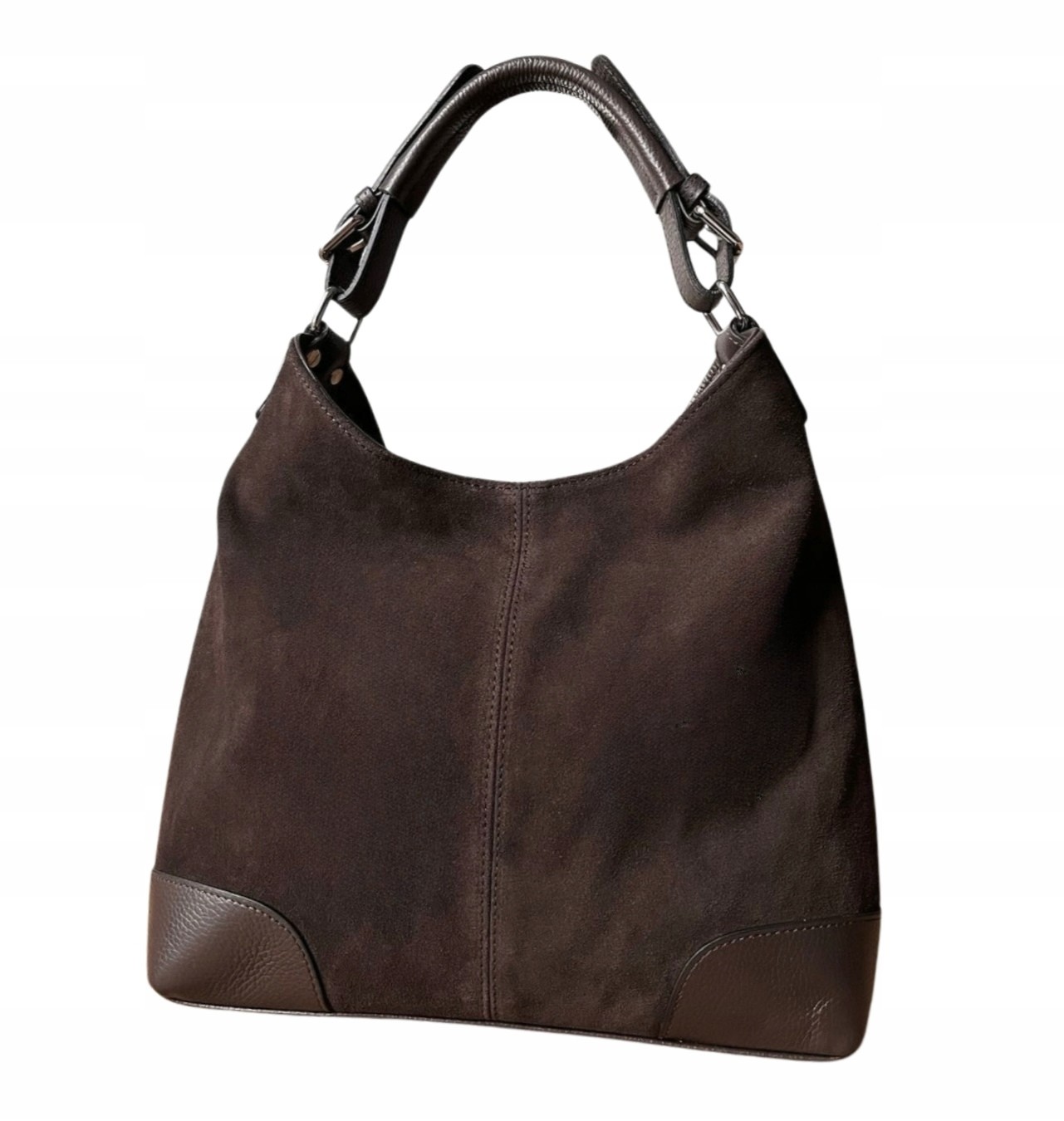 Czekoladowa zamszowa torebka shopper brązowy Zamsz Naturalny Vera Pelle