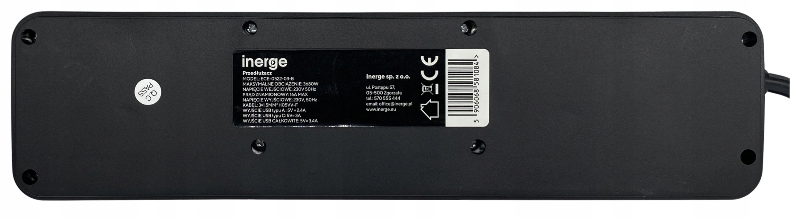 PRZEDŁUŻACZ LISTWA ZASILAJĄCA 5 GNIAZD 3m 4x ŁADOWARKA USB 3x1,5MM² 5x LED Długość kabla 3 m