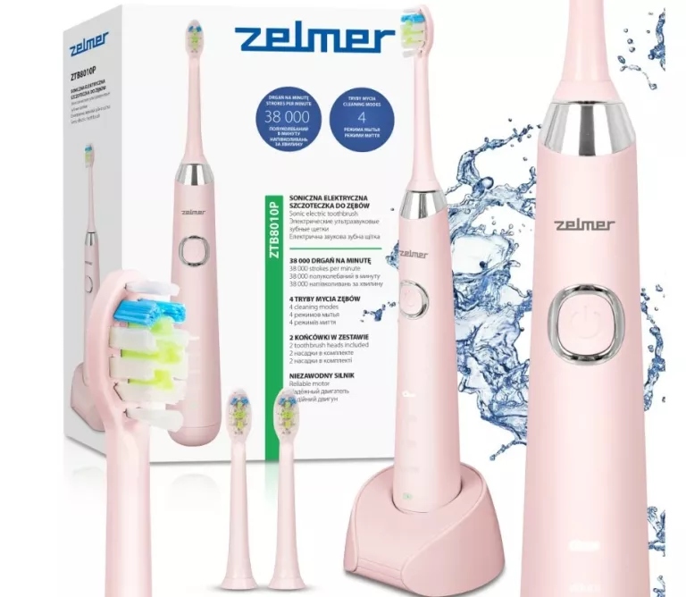 Szczoteczka Soniczna Różowa Do Zębów Zelmer 4 Tryby 38000 Drgań/min