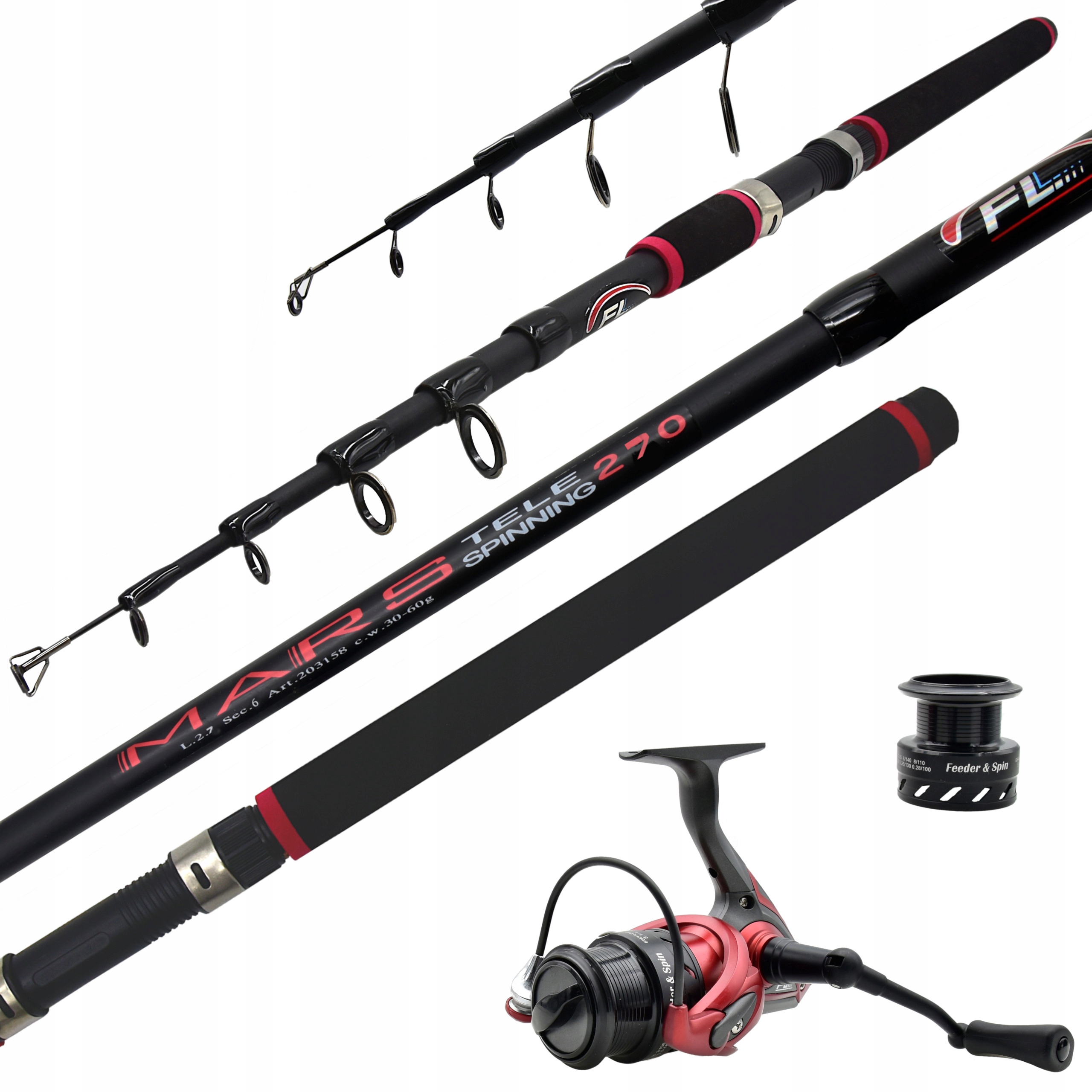 Sada prutů Mars Tele Spinning 270 Naviják Fl Feeder & Spin 11BB+1