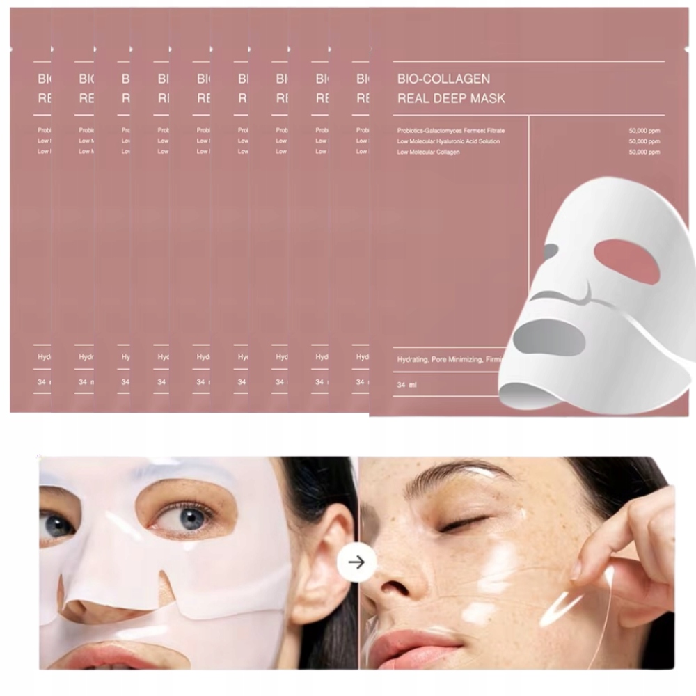 10 Szt Maska Kolagenowa Bio-collagen Koreańska Pielęgnacja Deep Mask Różowa