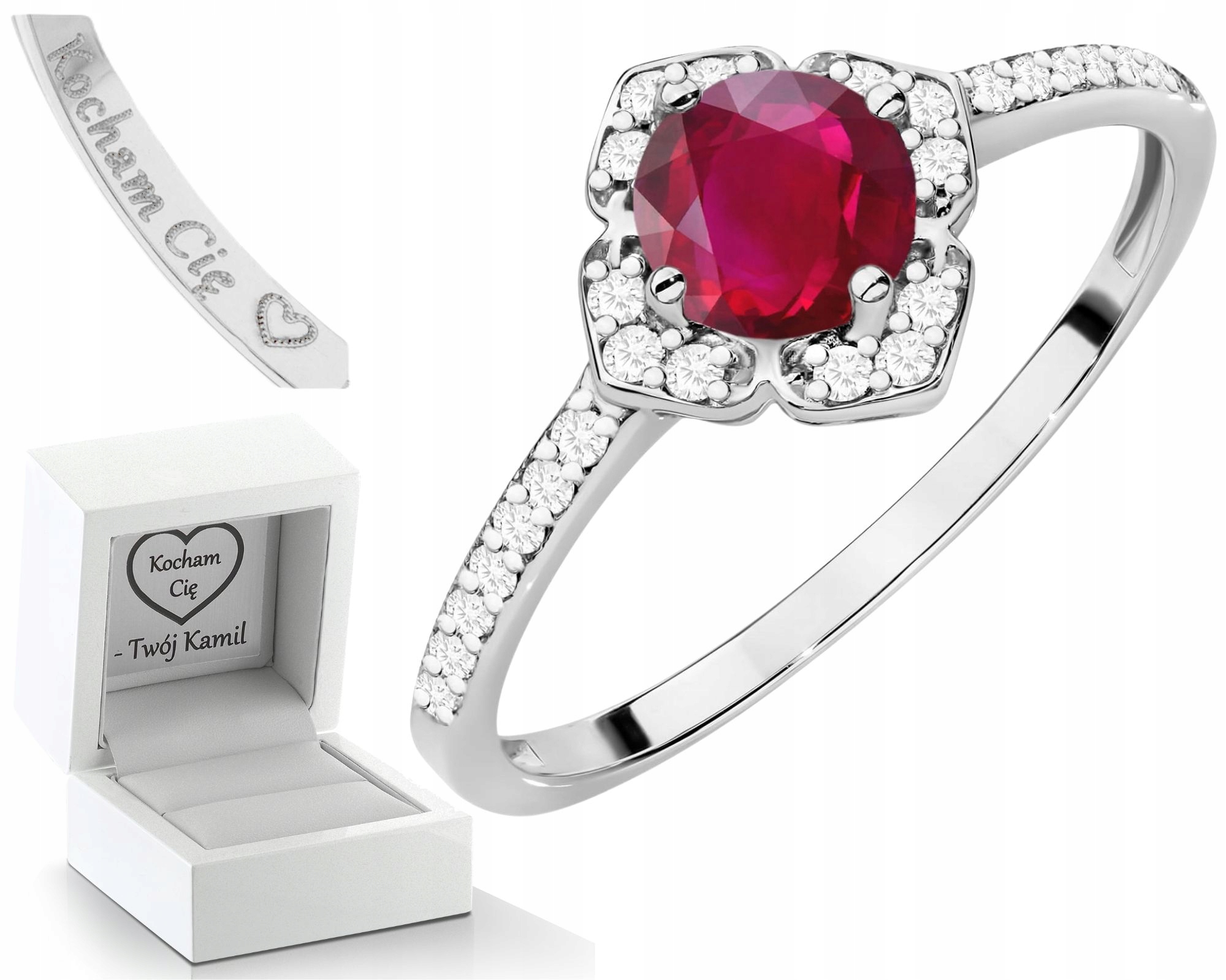Prstýnek S Červeným Rubínem A Diamanty, Zlato Ryzost 585