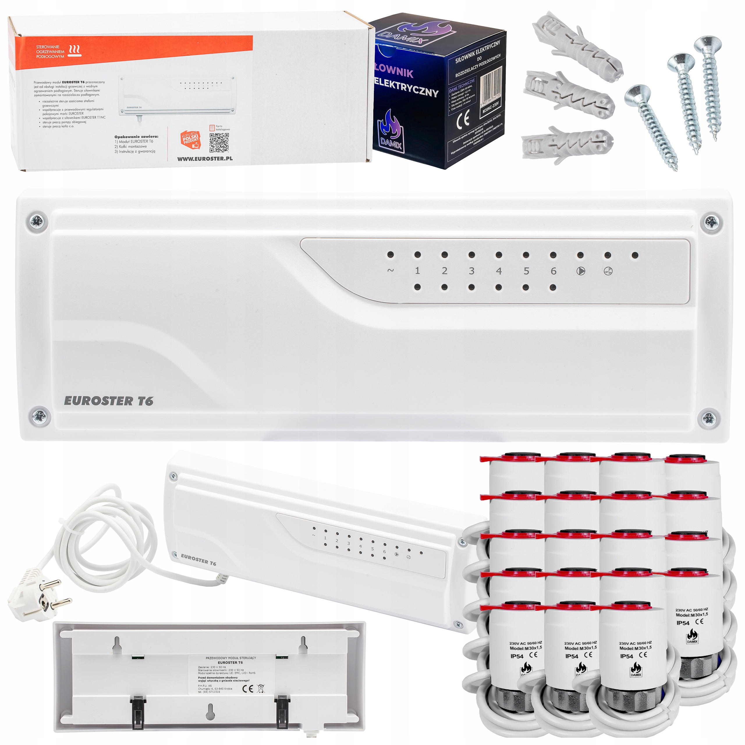 Sterownik Listwa Euroster T6 +19xSIŁOWNIK Termoelektryczny M30NC 230V Damix