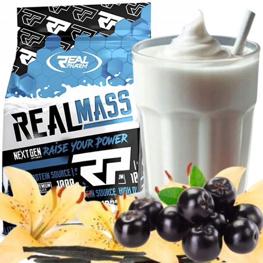 Gainer protein sacharidy Real Pharm Real Mass Vanilka Borůvka 6800g