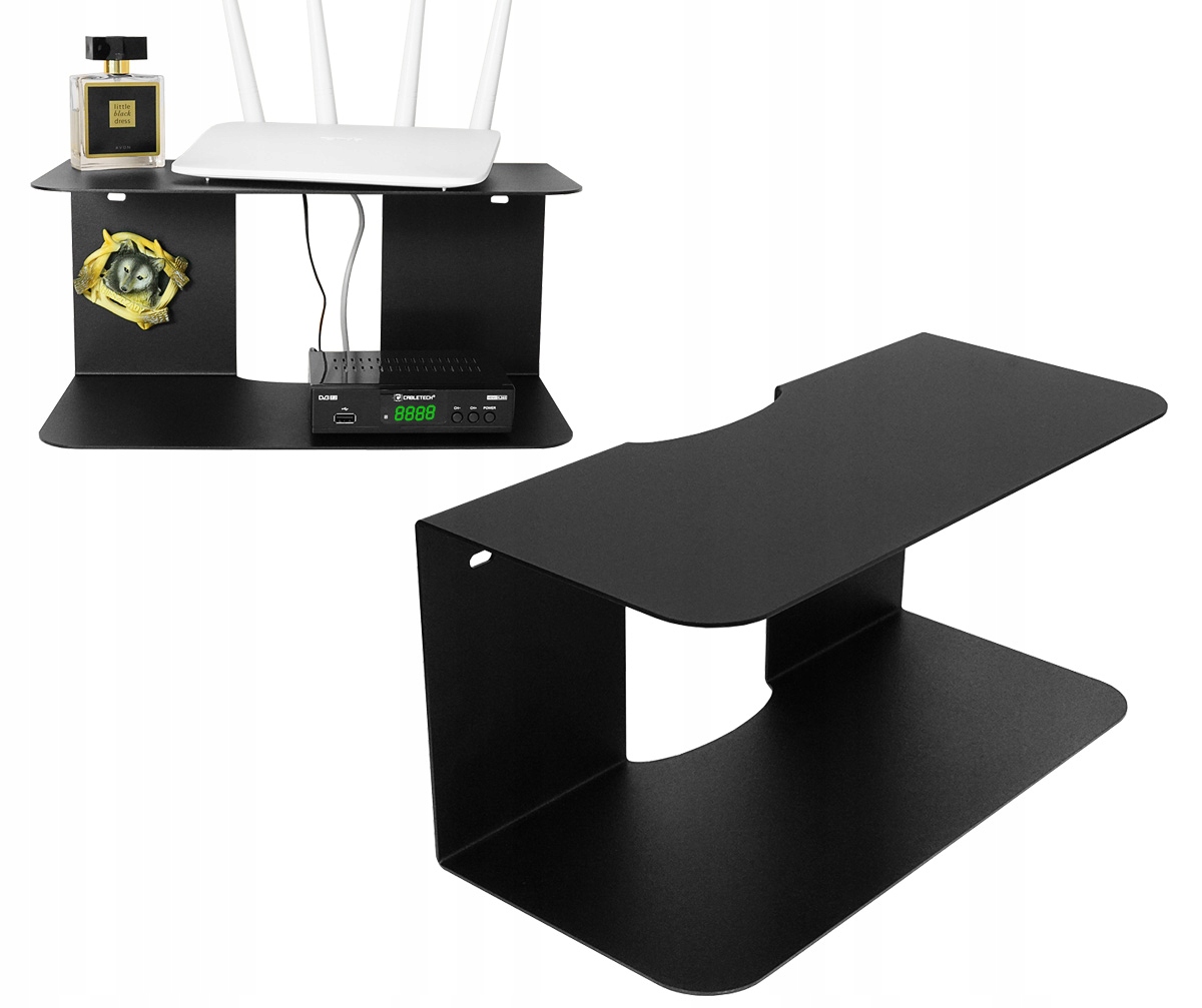 Dvojitá Závěsná Police Loft Černá Kovová 35 CM Robustní Router Dekodér P4