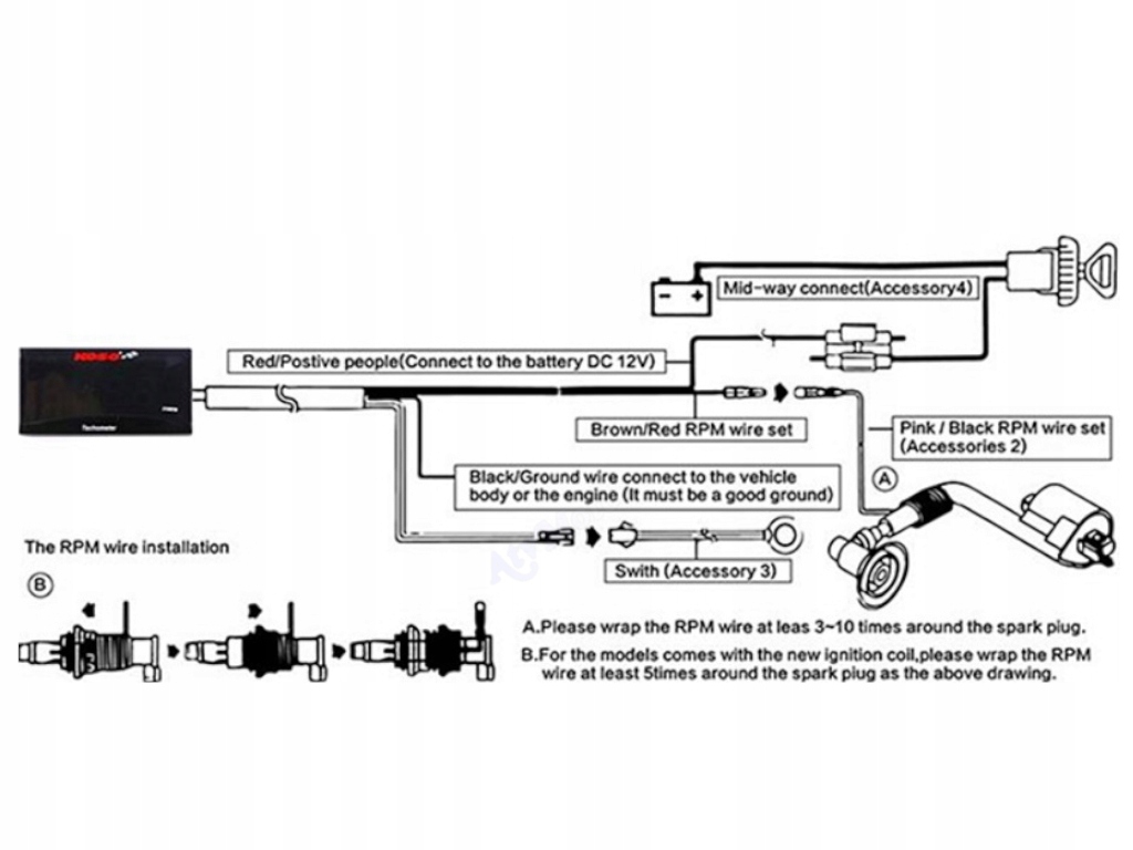 BA024R90 - Тахометр, цифровой счетчик оборотов косо красный