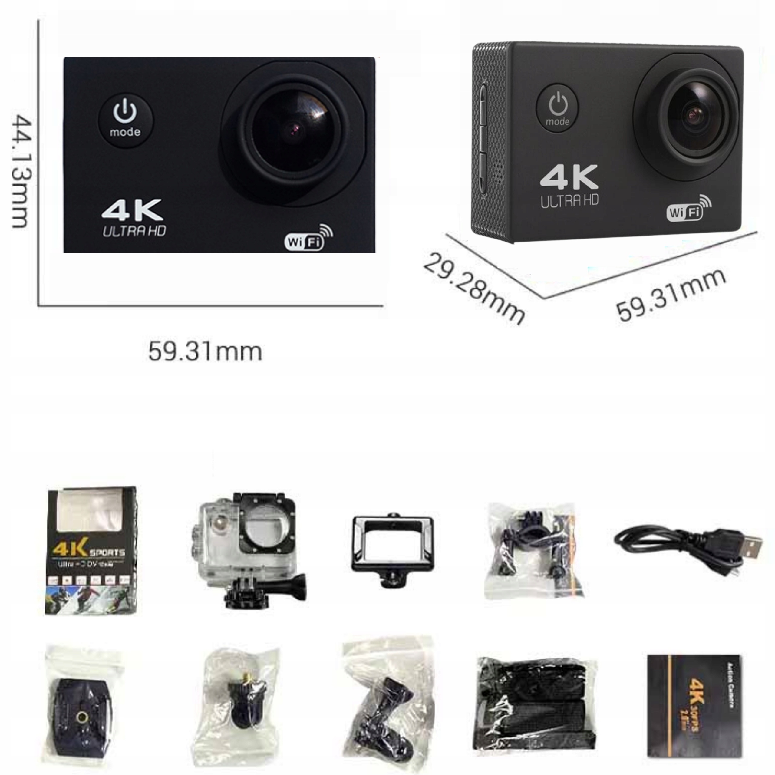 KAMERA SPORTOWA KAMERKA UHD WIFI PRO GO wodoodporna AKCESORIA Kolor czarny