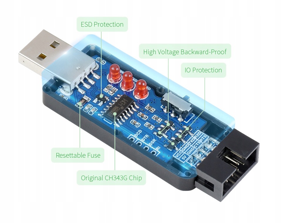 Konwerter USB - UART CH343G 5V 3.3V Producent WaveShare