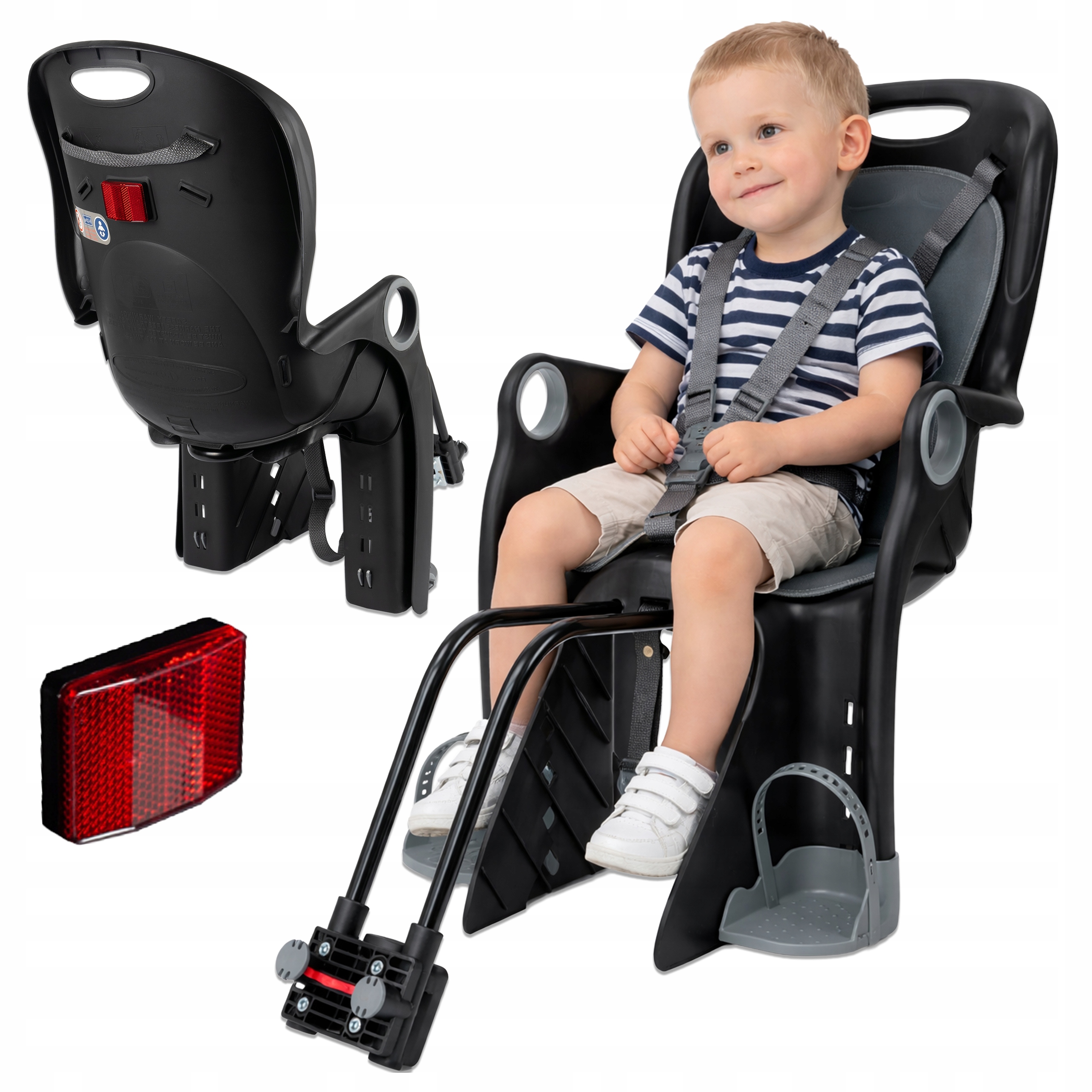 Dětská Zadní Cyklistická Sedačka Na Rám Pásy Odrazka Polstrování 9-22 kg