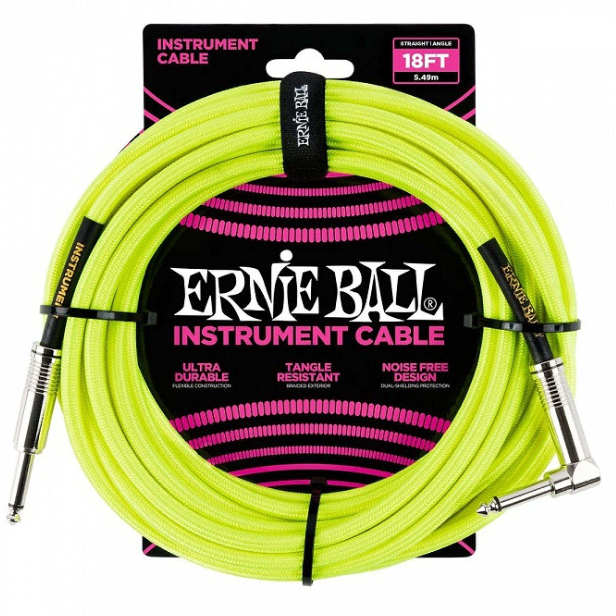 Kytarový kabel Jack 6,3 mm 5,5 m Ernie Ball Eb 6085 Oplot Neon Yellow