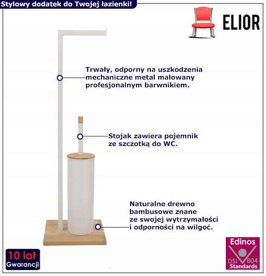 BIAŁY STOJAK NA PAPIER TOALETOWY I SZCZOTKĘ WC BAMBUS 2W1 NOWOCZESNY Marka Elior