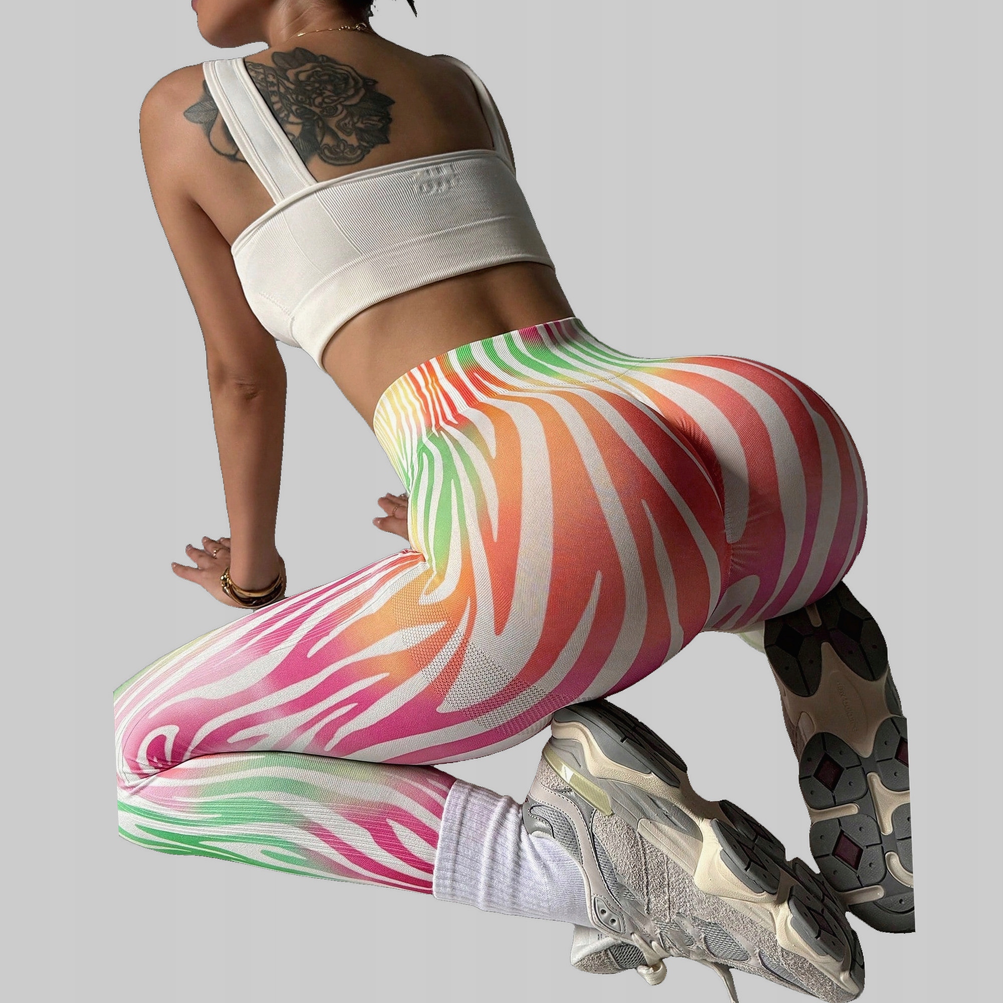 Legginsy Sportowe Dopasowane Wielokolorowe Z Wysokim Stanem Shein M 38