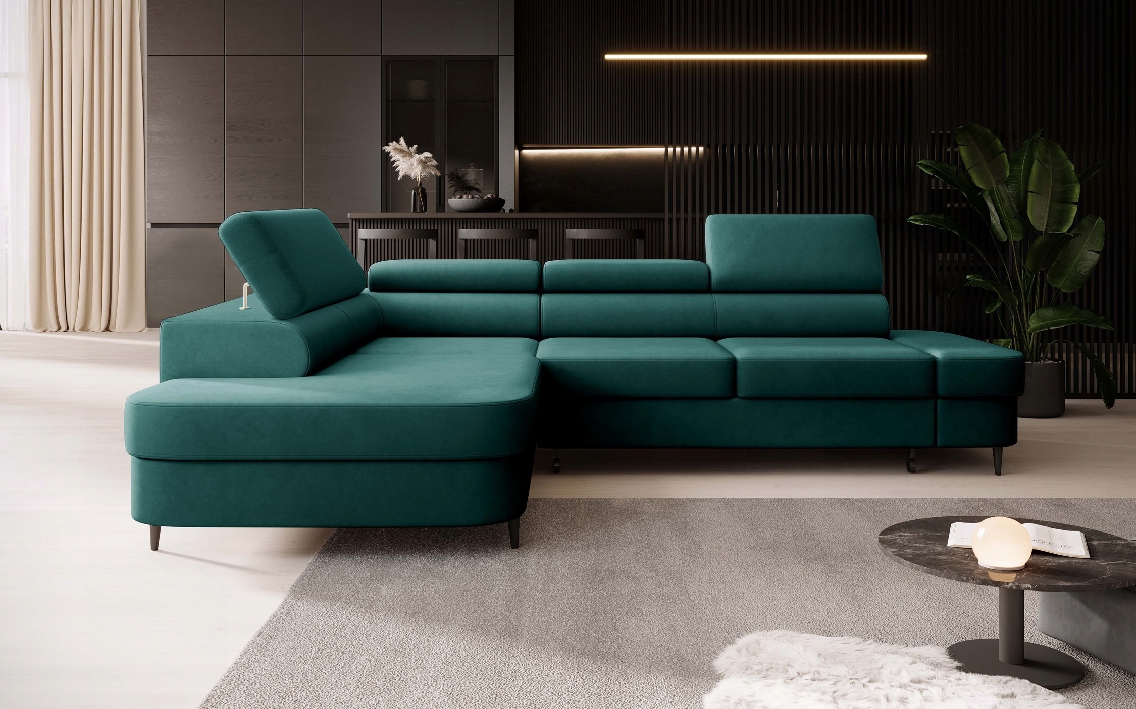 Rohová Sedací Souprava Priam Funkce spaní Nastavitelné opěrky hlavy