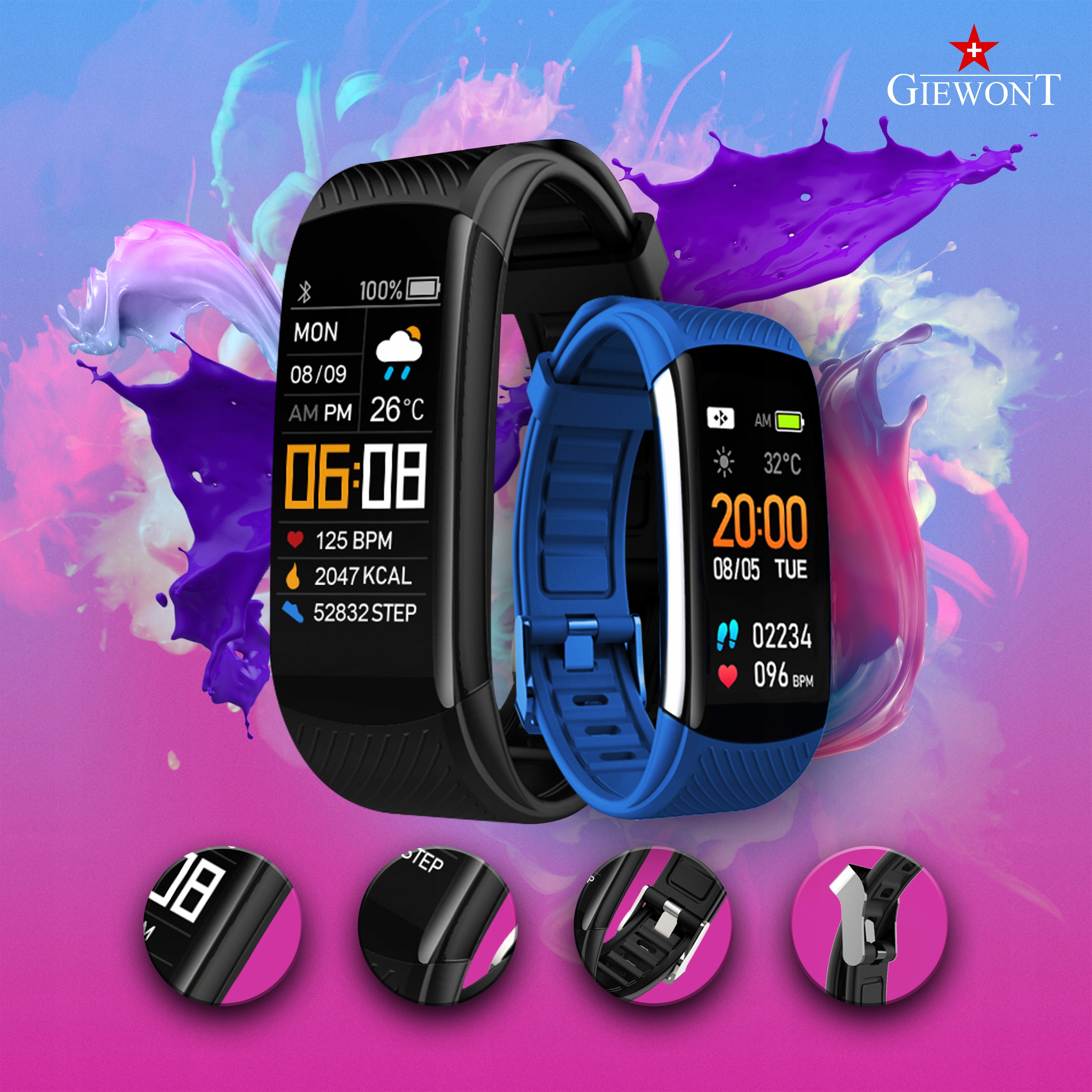 SMARTWATCH SMARTBAND GIEWONT Fit&GO Duo GW200-7 - Black + PASEK Sky Blue Model GW200