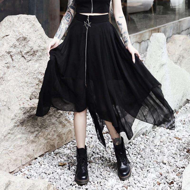 

GOTH11 Długa gotycka spódnica gwiazda pentagram -L