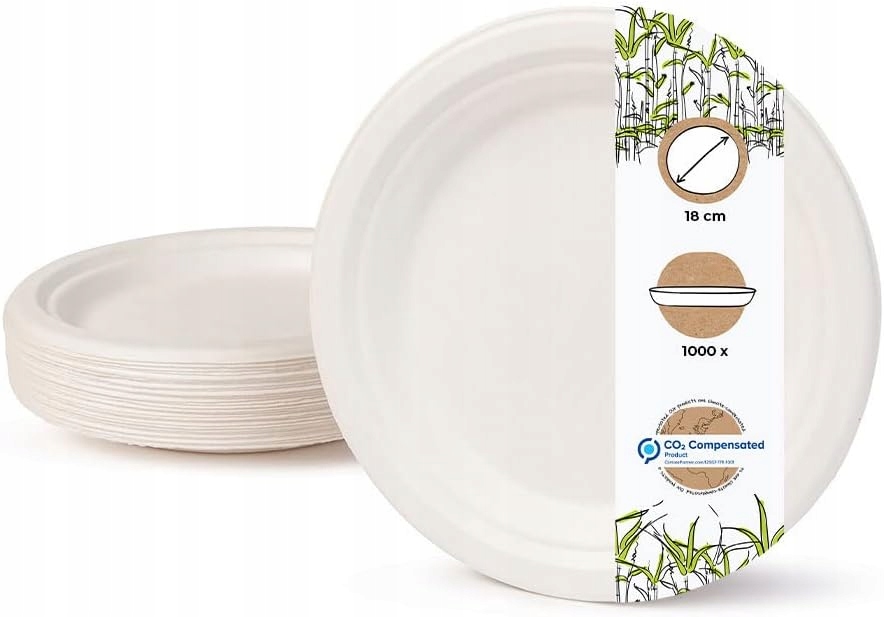 Bio nádobí z cukrové třtiny 18 cm 1000 ks kulatých talířů