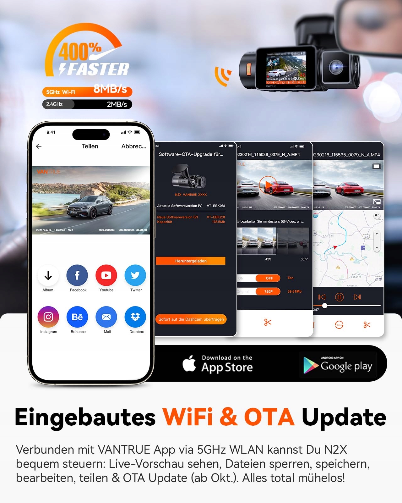 VANTRUE N2X Kamera 2.7K 1080P GPS WiFi Nocny Tryb 24/7 Parkowanie — miniatura 6