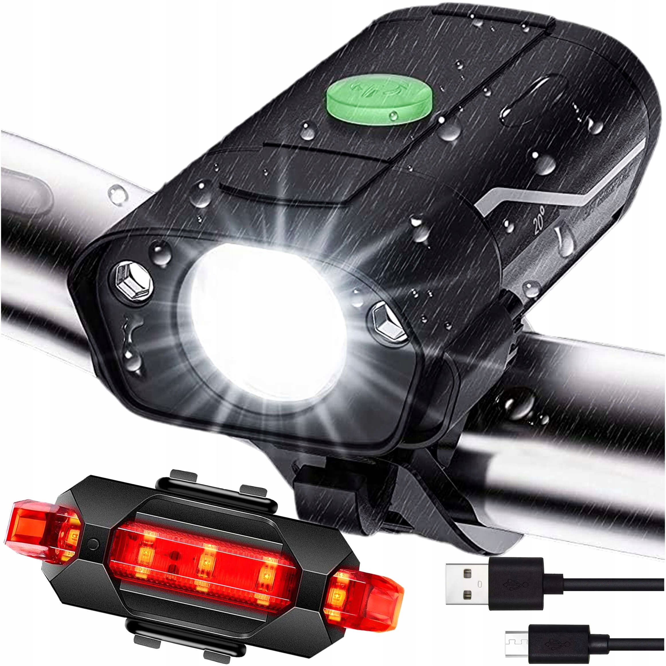 Mocna Lampka Rowerowa Wodoodporna Przód Tył Led na Rower Kierownicę Usb