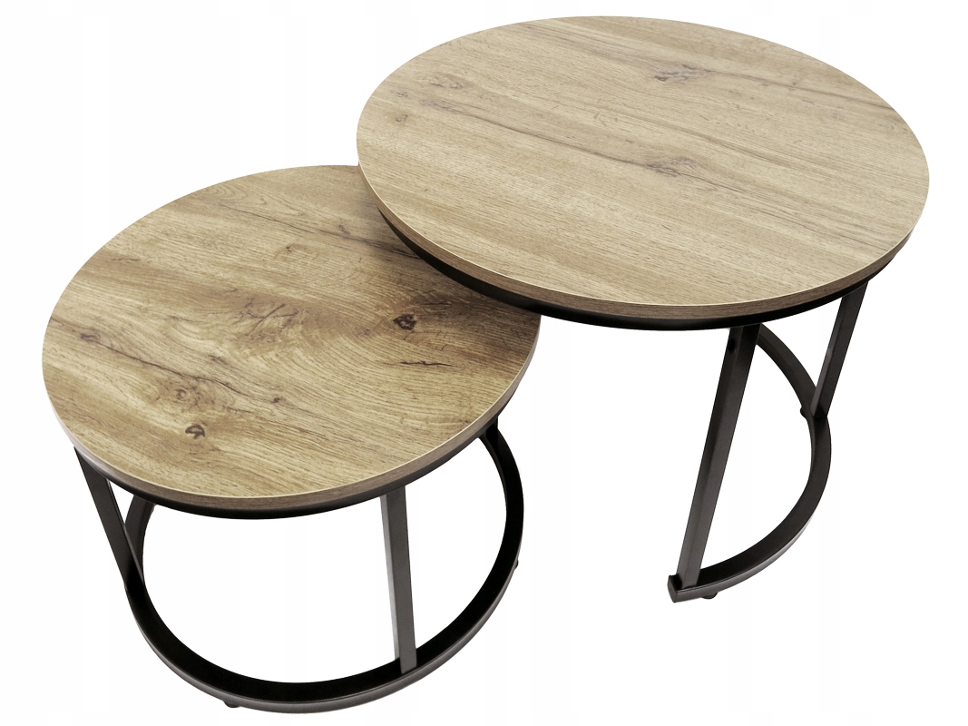 STOLIKI KAWOWE ZESTAW STOLIKÓW OKRĄGŁYCH LOFT INDUSTRIAL SK106 DĄB SONOMA Marka Kontrast